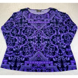 Bob Mackie Wearable Art Purple Long Sleeve Top 1X Whimsygoth Indie Dark Fairy